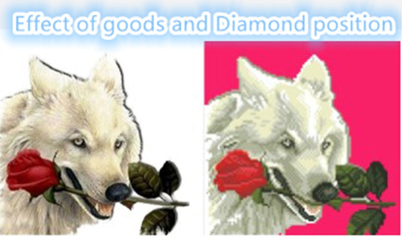 DIY 5D Diamond Embroidery  Wolf is carrying the roses Round Diamond Painting Cross Stitch Kit Mosaic Painting Home Decor