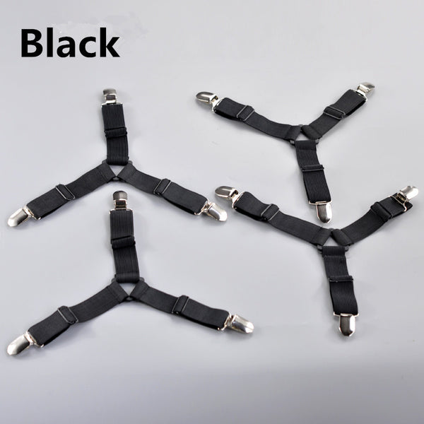 4Pcs/Set Bed Sheet Clip Bed sheet Belt Fastener Mattress Elastic Non-slip Clip Blanket Gripper White and Black