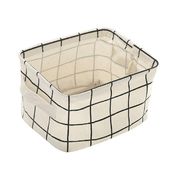 Grid Cotton Linen Office Desktop Storage Organizer Sundries Storage Box Cabinet Underwear Storage Basket Container