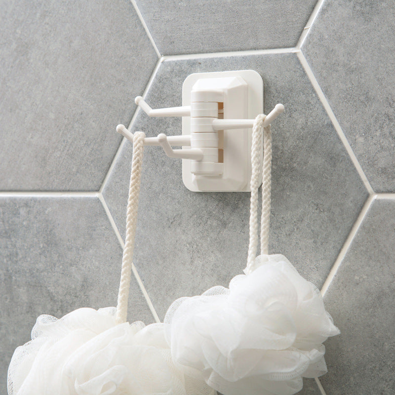 Rotary 4-Hook kitchen bathroom wall rack towel rack without screw and trackless hook drop shipping Main image