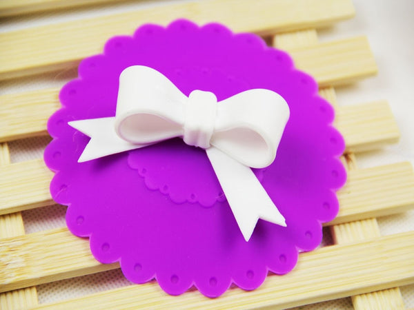 CJ224 Cute 10.5cm Anti-dust Silicone Cup Cover Silicone Lovely Bowknot Cup Cover Coffee Cup Suction Seal Lid Cap