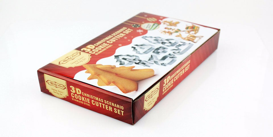 DIY 3D Stainless Steel CHRISTMAS Scenario Cookie Cutter Set,Baking mould,include Snowman, Christmas Tree, Deer And Sled