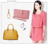 High-capacity candy-colored zipper wallet High quality Leather Handbag button Cross-shaped long section Wallets