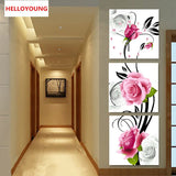 DIY Full Diamonds Embroidery Triptych flowers roses vertical version Round Diamond Painting Cross Stitch Diamond Mosaic
