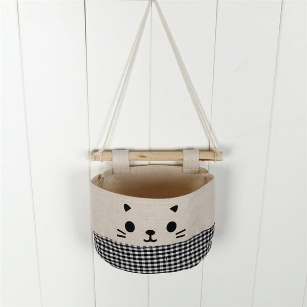 Retro Style and Water Proof Design New Cotton Cartoon Cat Hanging Storage Bag