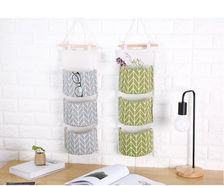 3 Pockets Cotton Linen Wall Hanging Storage Bags Door Pouch Bedroom Home Storage Pocket Home Decor Hanging Bag