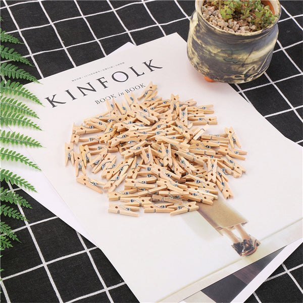 100pcs 2.5CM Hot Sale Mini Natural Wooden Clothes Photo Paper Peg Pin Clothespin Craft Clips School Office Stationery