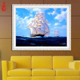 DIY 5D Diamond Embroidery Sailboat At Sea Round Diamond Painting Cross Stitch Kits Mosaic Painting Home Decoration