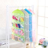 New 16Pockets Clear Hanging Bag Socks Bra Underwear Rack Hanger Storage Organizer