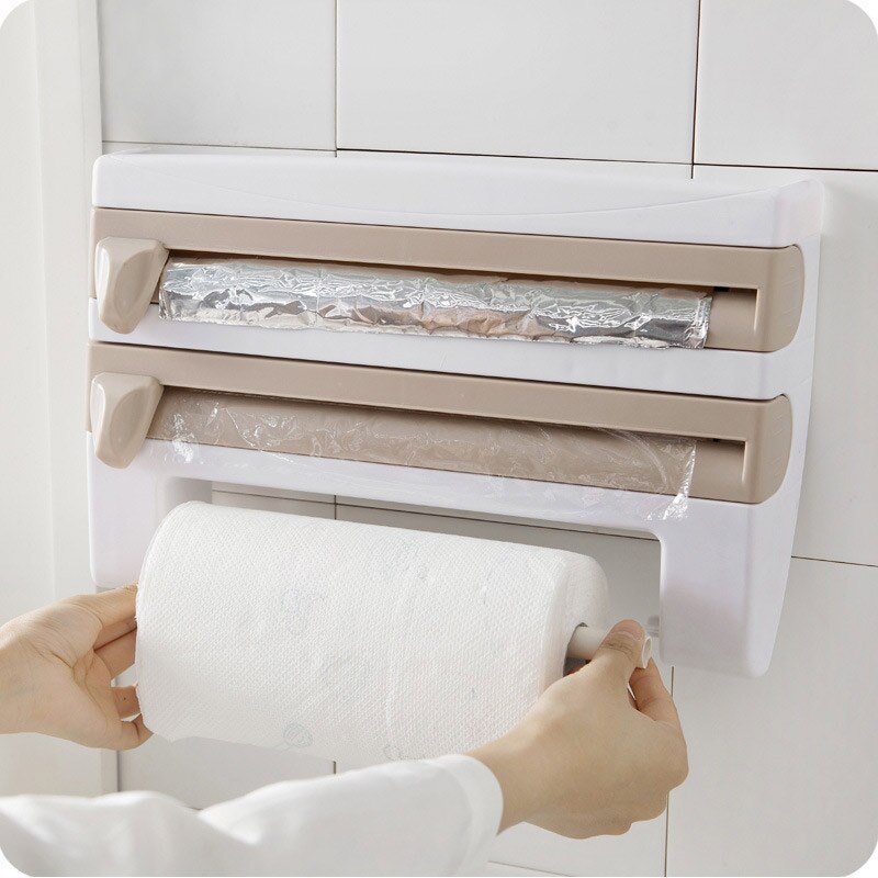 Plastic Refrigerator Cling Film Storage Rack Wrap Cutter Wall Hanging Paper Towel Holder Kitchen Organizer Secondary image