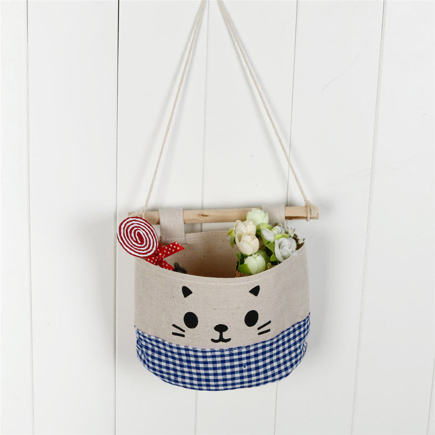 Retro Style and Water Proof Design New Cotton Cartoon Cat Hanging Storage Bag