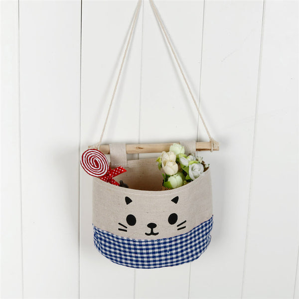 Retro Style and Water Proof Design New Cotton Cartoon Cat Hanging Storage Bag