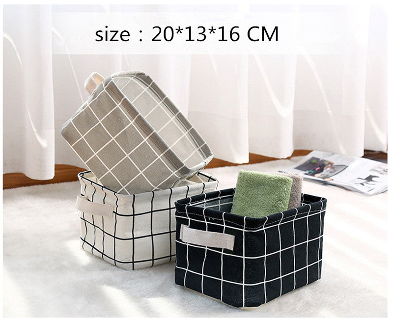 Grid Cotton Linen Office Desktop Storage Organizer Sundries Storage Box Cabinet Underwear Storage Basket Container Secondary image