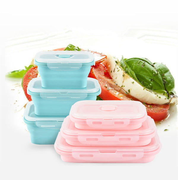 3pcs/Set Collapsible Silicone Lunch Box Food Fruit Storage Container Portable Bento Box Safe Kitchen Microwave School Lunchbox