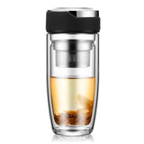Double Layer Glass Water Bottle Tea Fruit flower bottle Transparent Water Bottles With 304 stainless Steel Infuser
