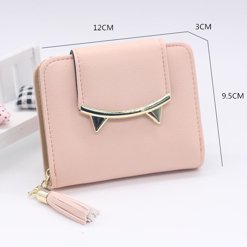 Korean Cute Cat Anime Leather Trifold Slim Mini Wallet Women Small Clutch Female Purse Coin Card Holder Dollar Bag Cuzdan