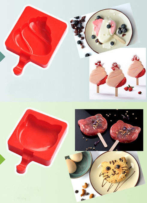 Cartoon DIY Silicone Ice Cream Mold Popsicle Molds Maker Holder Frozen Ice Mould with Popsicle Sticks Kitchen Tools