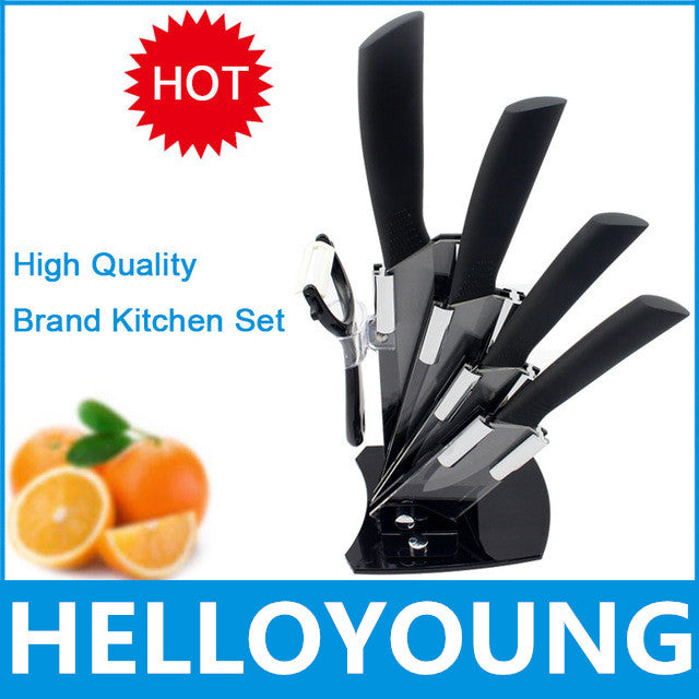 High quality brand black blade kicthen ceramic knife set 3" 4" 5" 6"inch+peeler+Acrylic Holder/stand Chef Kitchen knife