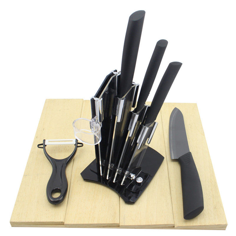 High quality brand black blade kicthen ceramic knife set 3" 4" 5" 6"inch+peeler+Acrylic Holder/stand Chef Kitchen knife
