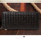 Leather men's woven wallet casual trendy long wallet fashion personality clutch High-quality genuine men's wallets