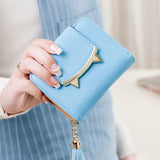 Korean Cute Cat Anime Leather Trifold Slim Mini Wallet Women Small Clutch Female Purse Coin Card Holder Dollar Bag Cuzdan
