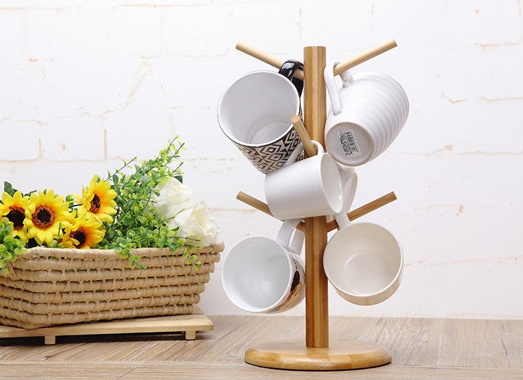 6 hook peg wooden Hanging Tea Cup Coffee Mug Tree Rack Holder Kitchen Storage 18x35cm
