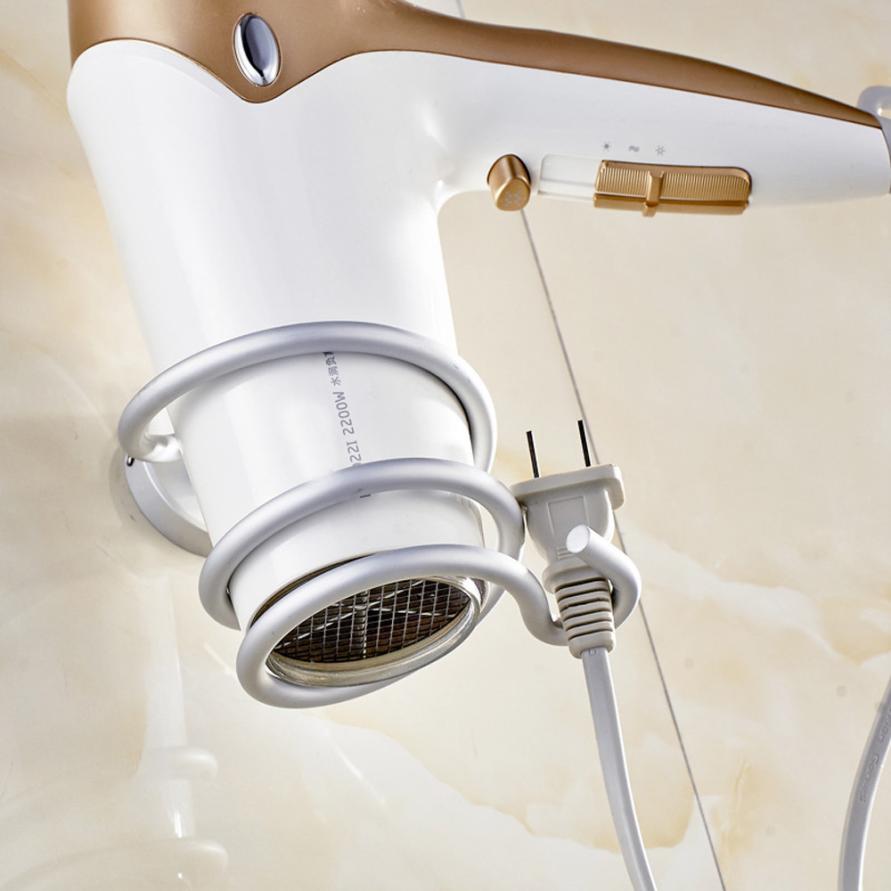 Bathroom Hair Dryer Holder Wall Mounted Rack Space Save Shelf Storage Organizer Aluminum Hairdryer Holder Multi-function hanger Secondary image