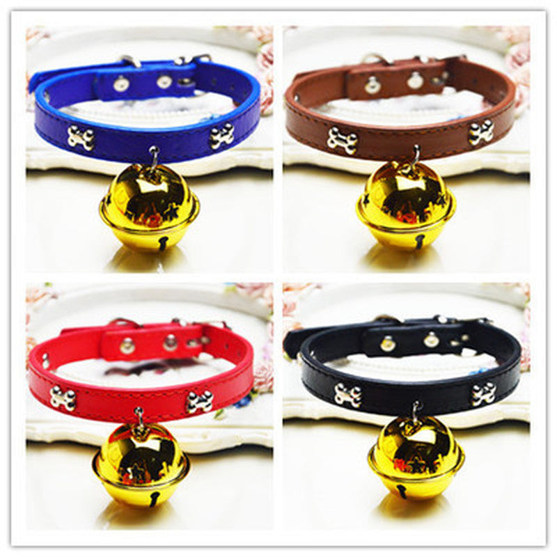 Puppy Dogs Collar Bell PU Leather Cat Supply Collars Pet Neck Strap Bone with big bell diameter 4cm pet dog cat accessories
