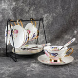 Pastoral Flower Bird Bone China Tea Cup Saucer Spoon Set 200ml British Cafe Porcelain Coffee Cup Advanced Ceramic Teacup