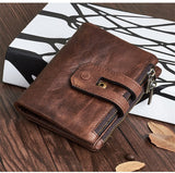 Double zipper bulk wallet anti-RFID steal fashion short casual men's wallet new genuine leather wallet