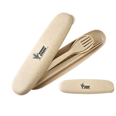 Portable Travel Cutlery Tableware Set Wheat Straw Dinnerware Sets Camping Picnic Kids School Gift Kitchen Tools