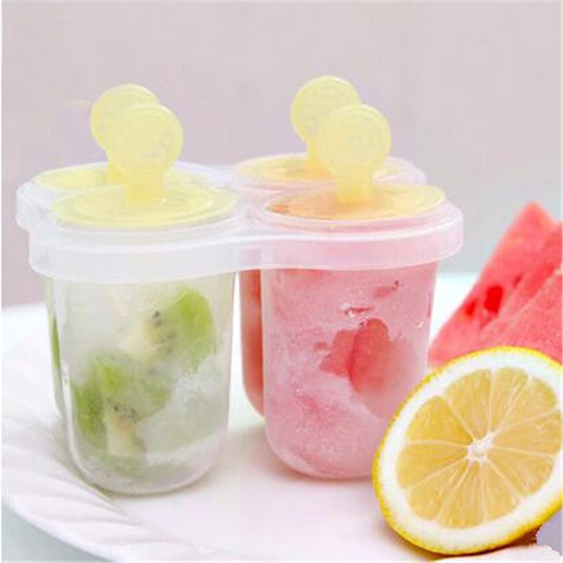 Summer 4 Cell Frozen Ice Cream Pop Mold Food-Grade Plastic Popsicle Maker Lolly Mould Tray Pan Kitchen DIY Random Color Main image