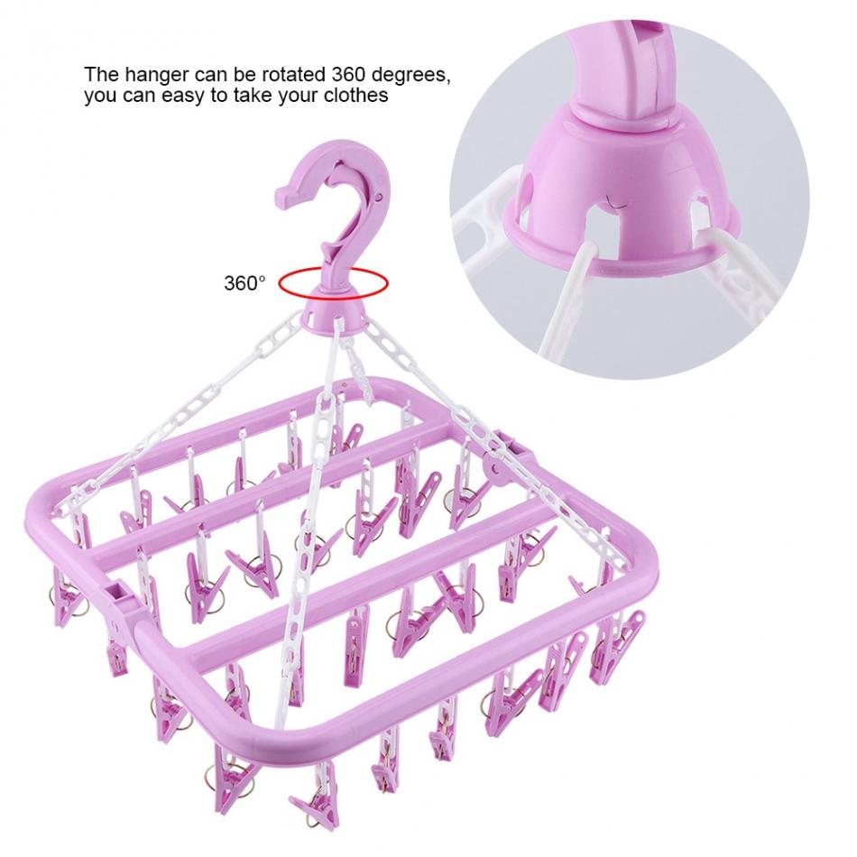 32 Clips Folding Clothes Hanger Dryer Windproof Socks Underwear Drying Rack Children