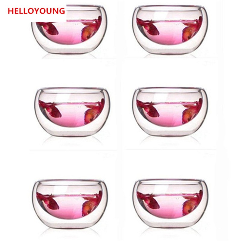 CJ266 Best Heat 6 Pieces/lot double wall glass tea cup double Teapot Coffee Tea Set Puer Kettle With Filter Durable Tea Set Main image