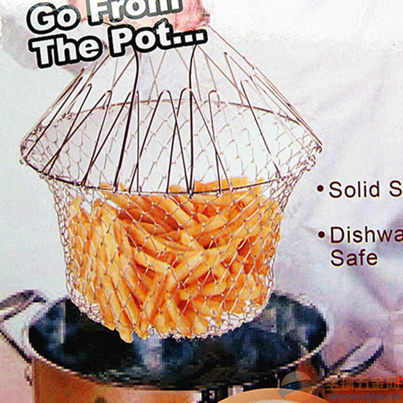 Stainless Steel 1 pc Frying Basket Foldable Fry Basket Steam Rinse Strain Basket Mesh Basket Strainer Net Cooking Tool Main image