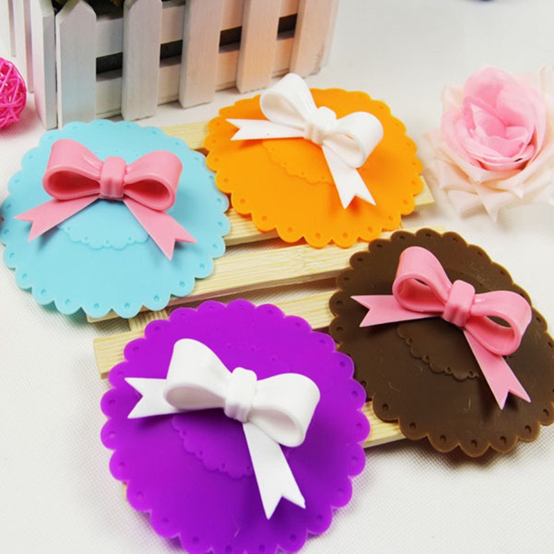CJ224 Cute 10.5cm Anti-dust Silicone Cup Cover Silicone Lovely Bowknot Cup Cover Coffee Cup Suction Seal Lid Cap