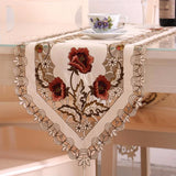HELLOYOUNG Vintage Embroidered Peony Satin Fabric Cutwork Wedding Banquet Table Runner Dresser Scarf 4 Size
