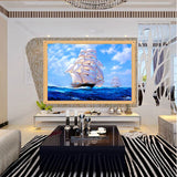 DIY 5D Diamond Embroidery Sailboat At Sea Round Diamond Painting Cross Stitch Kits Mosaic Painting Home Decoration