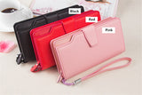 High-capacity candy-colored zipper wallet High quality Leather Handbag button Cross-shaped long section Wallets