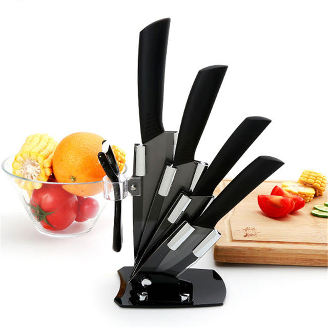High quality brand black blade kicthen ceramic knife set 3" 4" 5" 6"inch+peeler+Acrylic Holder/stand Chef Kitchen knife
