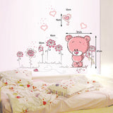 Cute pink cartoon animal love bear flower baby children bedroom room decor wall stickers kids nursery decal sticker girl gift