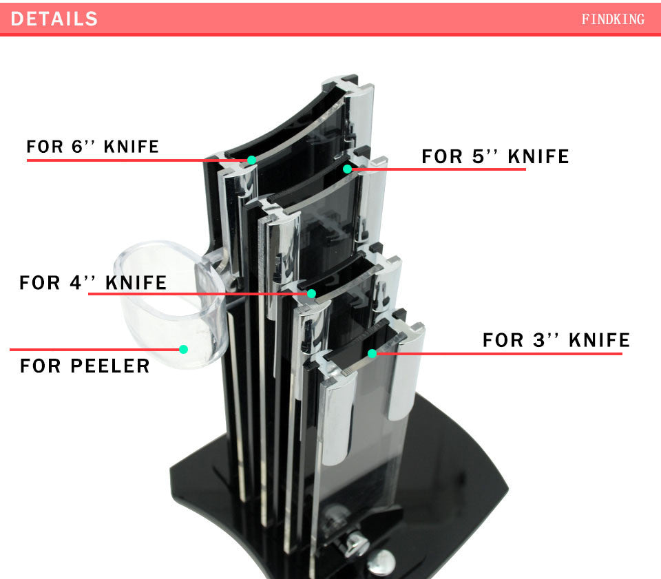 Beautiful acrylic kitchen ceramic knife holder, kitchen knife stand block for 3'' 4'' 5'' 6'' knives with one peeler