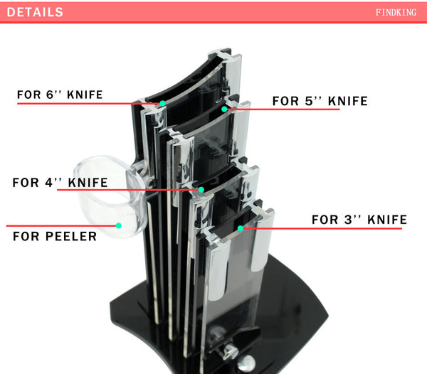 Beautiful acrylic kitchen ceramic knife holder, kitchen knife stand block for 3'' 4'' 5'' 6'' knives with one peeler
