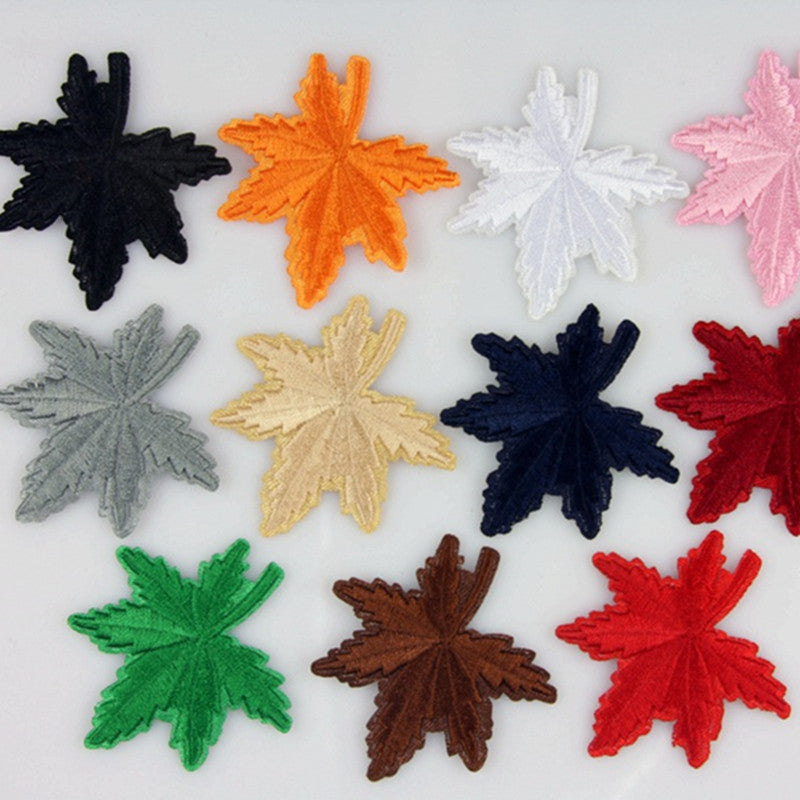 Cute 2 pcs Mixed Colors Fabric Sticker Patches Embroidered Iron on Patch Maple Leaf Sticker Garment Clothing Applique