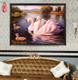 DIY 5D Full Diamond Embroidery Swans swimming Round Diamond Painting Cross Stitch Kits Diamond Mosaic Home Decoration