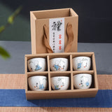6pcs Hand Painted Ceramic cup set China tea set,Kung Fu Tea Cup Set Travel Tea Bowl Chinese Porcelain Teacup Set Creative Gifts