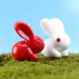 XBJ101 Mini 8pcs Red and white rabbit decor supplies moss micro landscape deco  Garden deco Creative handicrafts