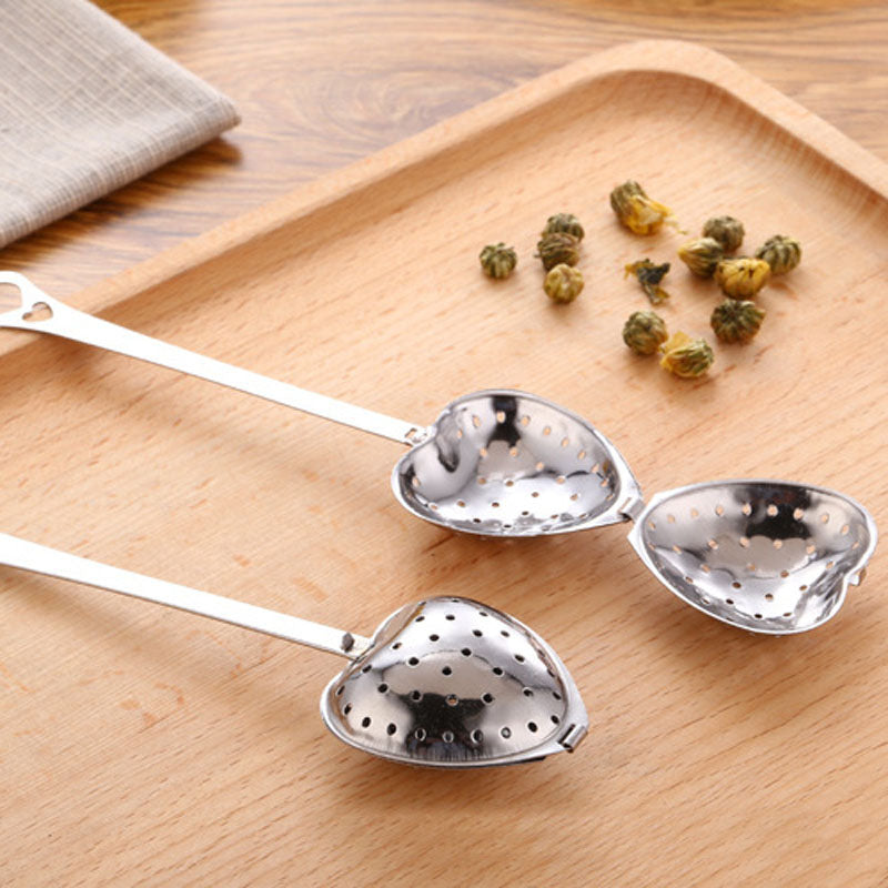 1 Pc Stainless Steel Practical Heart Shape Tea Infuser Spoon Strainer Steeper Handle Shower Table Tool