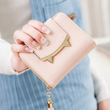 Korean Cute Cat Anime Leather Trifold Slim Mini Wallet Women Small Clutch Female Purse Coin Card Holder Dollar Bag Cuzdan