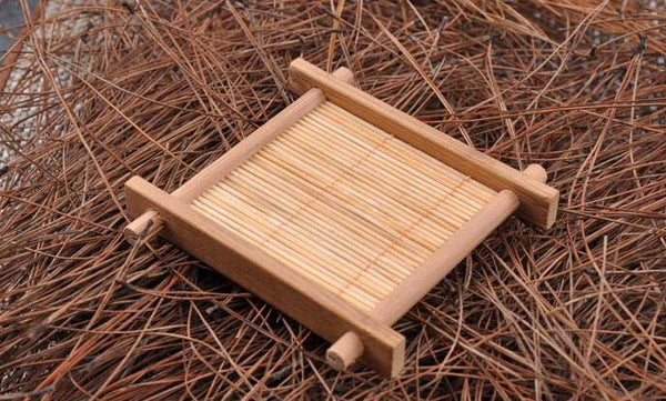 CJ268 Natural 1pc 100% Bamboo Wood Trays For Tea Trays 7cm*7cm Creative Chinese Word Jing Concave Cup Mat